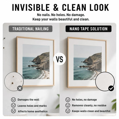 Nano Tape Double Sided Heavy Duty 1/2''×10Ft Removable Washable No Residue | Clear Adhesive Tape Multipurpose Mounting Tape for Wall, Carpet, Pictures, Home Decor, Office & DIY