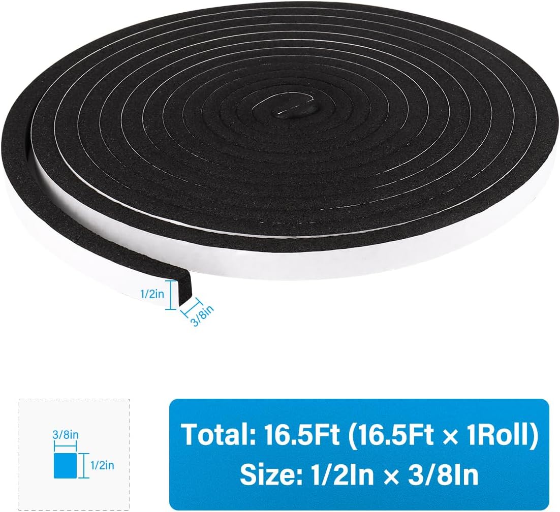 DGSL Foam Insulation Tape, 1/2In x 1/4In x 33Ft Weather Stripping Door Seal Strip for Doors and Windows,Sliding Door,Sound Proof Soundproofing Door Seal,Weatherstrip,Air Conditioning Seal Strip