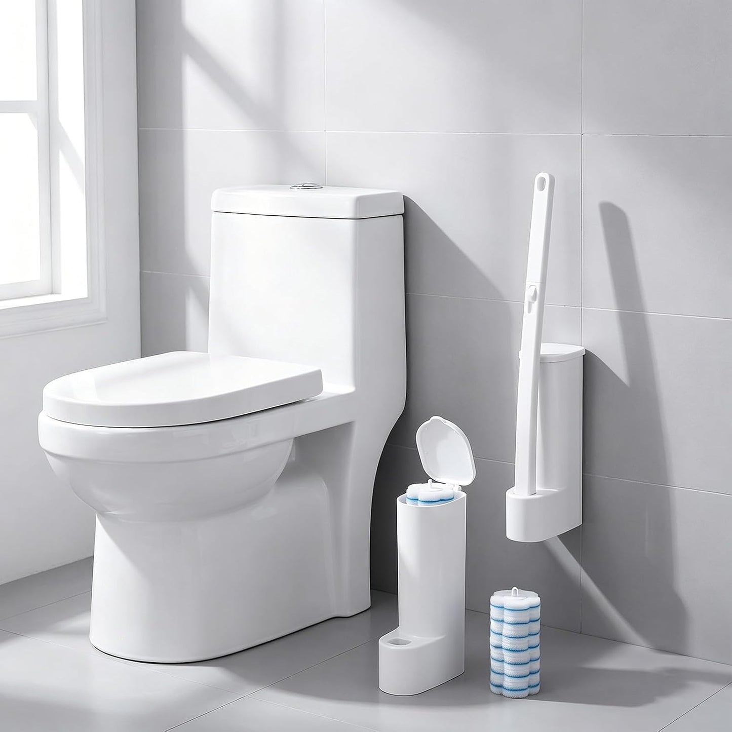 2 Pack Disposable Toilet Bowl Brush and Holder, Toilet Cleaning System-2 Toilet Bowl Wand, 2 Storage Caddy&96 Toilet Brush Refills Wall-Mount Toilet Brush for Effective Deep Scrub Toilet