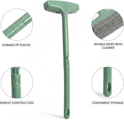 Window Screen Cleaning Brush, Double-Sided Mesh Tool with 13-Inch Handle for in-Place Maintenance, PP Plastic