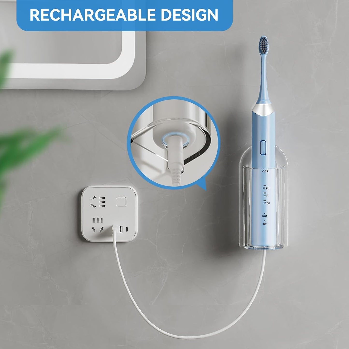 MOPMS Electric Toothbrush Holders, Wall Mounted Tooth Brushing Holder for Bathroom, Self Adhesive Electric Toothbrush Organizer Space Saver (2Pcs Clear)