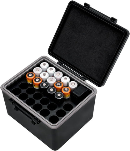 2A 3A Battery Storage Case with Lockable Lid and Builts in Power Tester for Home Camping Travel Battery Organizers