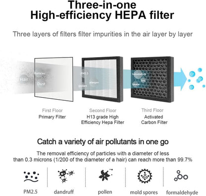 1000ml Air Dehumidifier w/Purifying Function for Home (800 Sq.Ft), Small Dehumidifiers with WIFI APP Control, Auto Shut Off, True HEPA Filter, Ideal for Closet Bedroom Bathroom 2 Filter