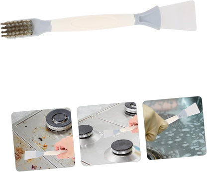 Scrubber Brush Cleaning Tool with Wire Bristles and Scraper for Gas Stove Range Hood and Cooktop Ergonomic Handle for Comfortable Grip and Deep Grease Removal