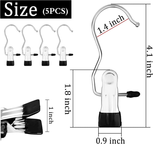 FuninCrea Laundry Hooks Clip, 5 Pcs Stainless Steel Anti-Slip Boot Laundry Hanger Clips Portable Heavy Duty Multi-Functional Single Hanging Clothes Clips for for Scarf, Gloves, Shoes, Socks (Blue)