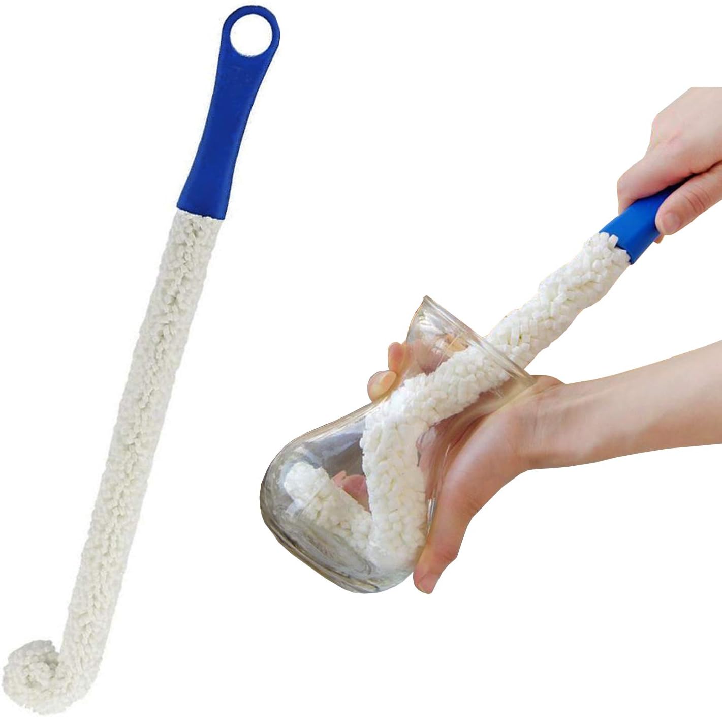 Long Bottle Brush Cleaner for Decanters & Water Bottles – 16” Flexible Foam Washing Wand for Vases, Tumblers, Baby Bottles, and Glassware [NOT for Wine Bottles]
