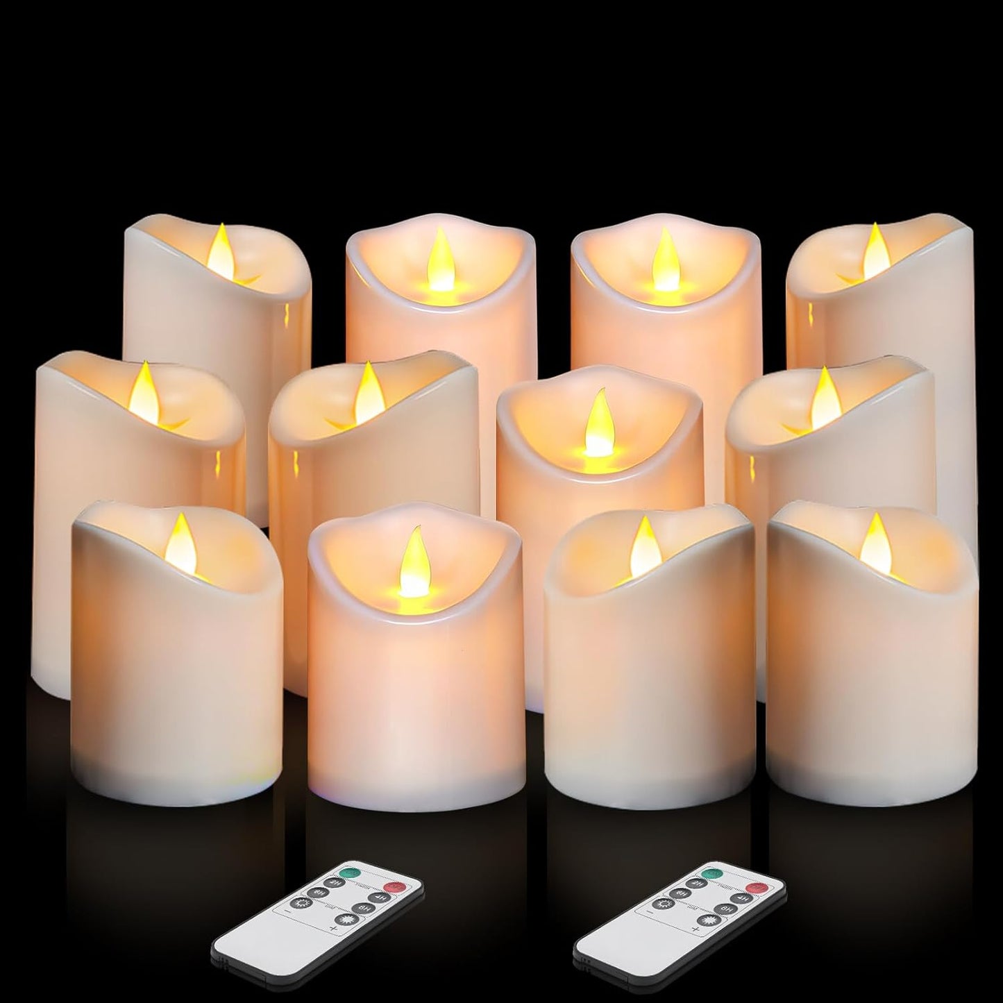 Flameless Candles 4" 5" 6" Set of 3 Ivory Outdoor Indoor Pillars 3" Diameter Battery Operated Flickering Candles Include 10-Key Remote Timer Function 400+ Hours Requires 2 AA Batteries（3 Pack)