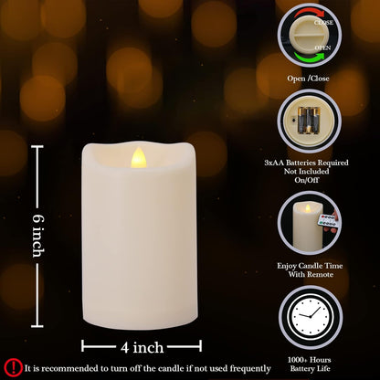 Flameless Flickering Candles with Remote and Timers, 1000 Hours Waterproof Outdoor Indoor Battery Operated LED Pillar Candles, Ivory Plastic, Set of 3(D 3" x H 4" 5" 6")