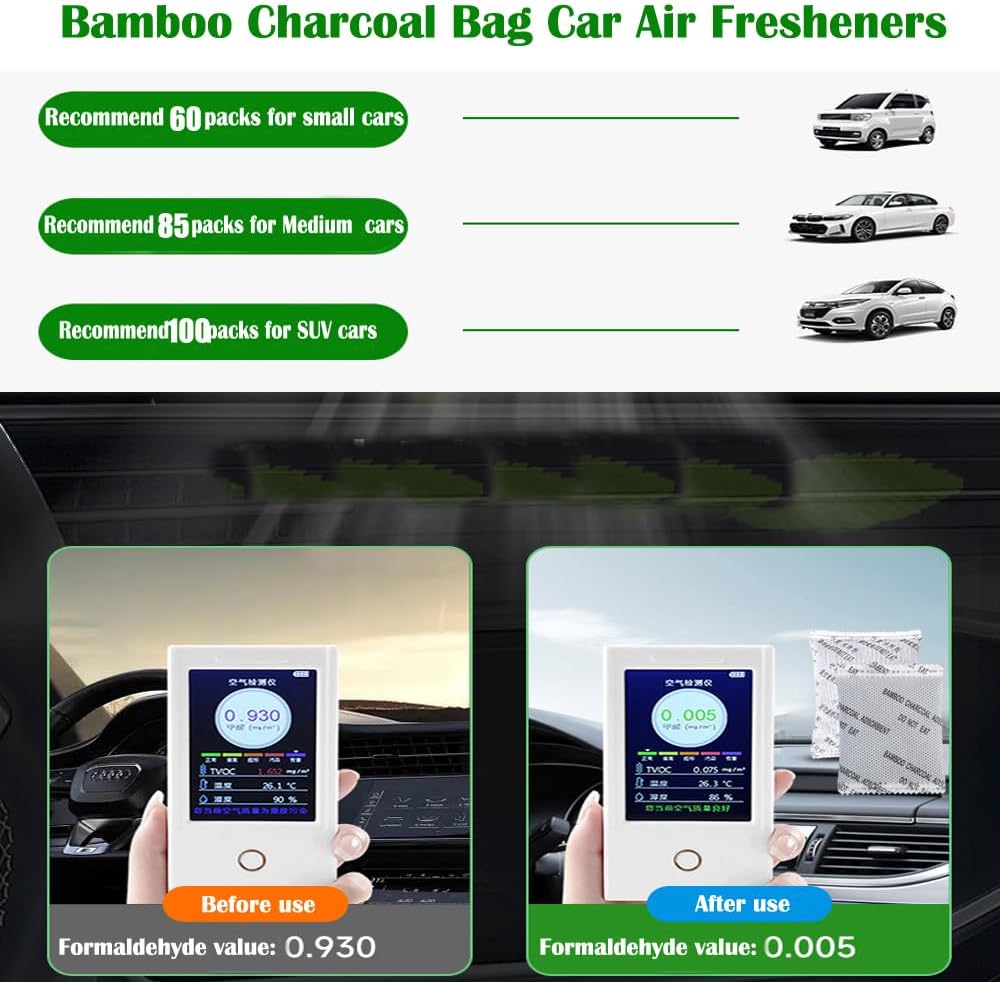 100Pack Natural Activated Charcoal Bags Strong Odor Absorber; 2g/Pack Small Air Purifying Bag for Closet or Car or Shoe ; Air Freshener and Moisture Absorbers for Home,Car,Closet,Shoe,Pets