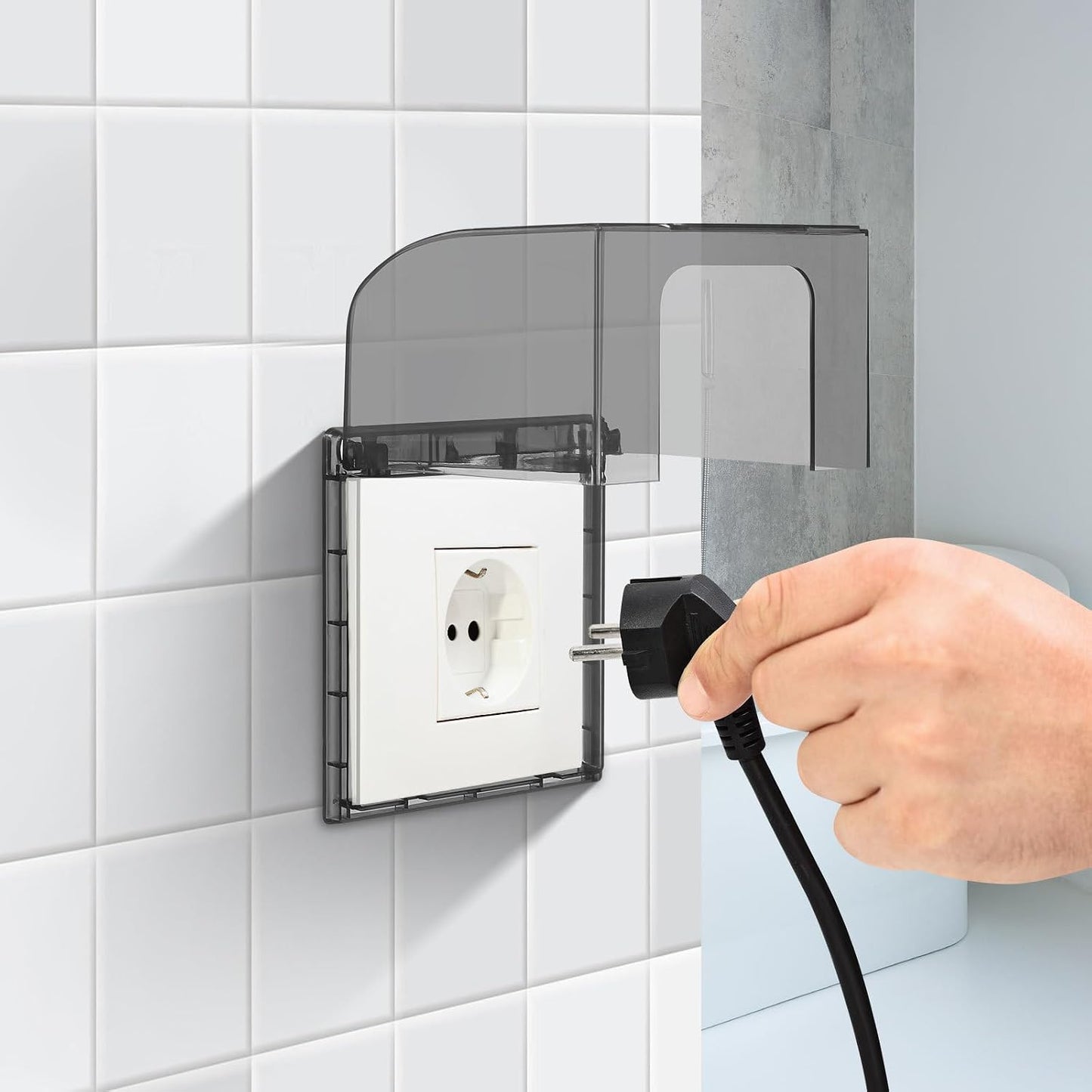 Outlet Covers Box: Clear Plastic Indoor Waterproof Electrical Outlet Cover Plug Baby Proof Receptacle Protector for Home Kitchen Bathroom Hotel Wall, Self Adhesive, Easy Install