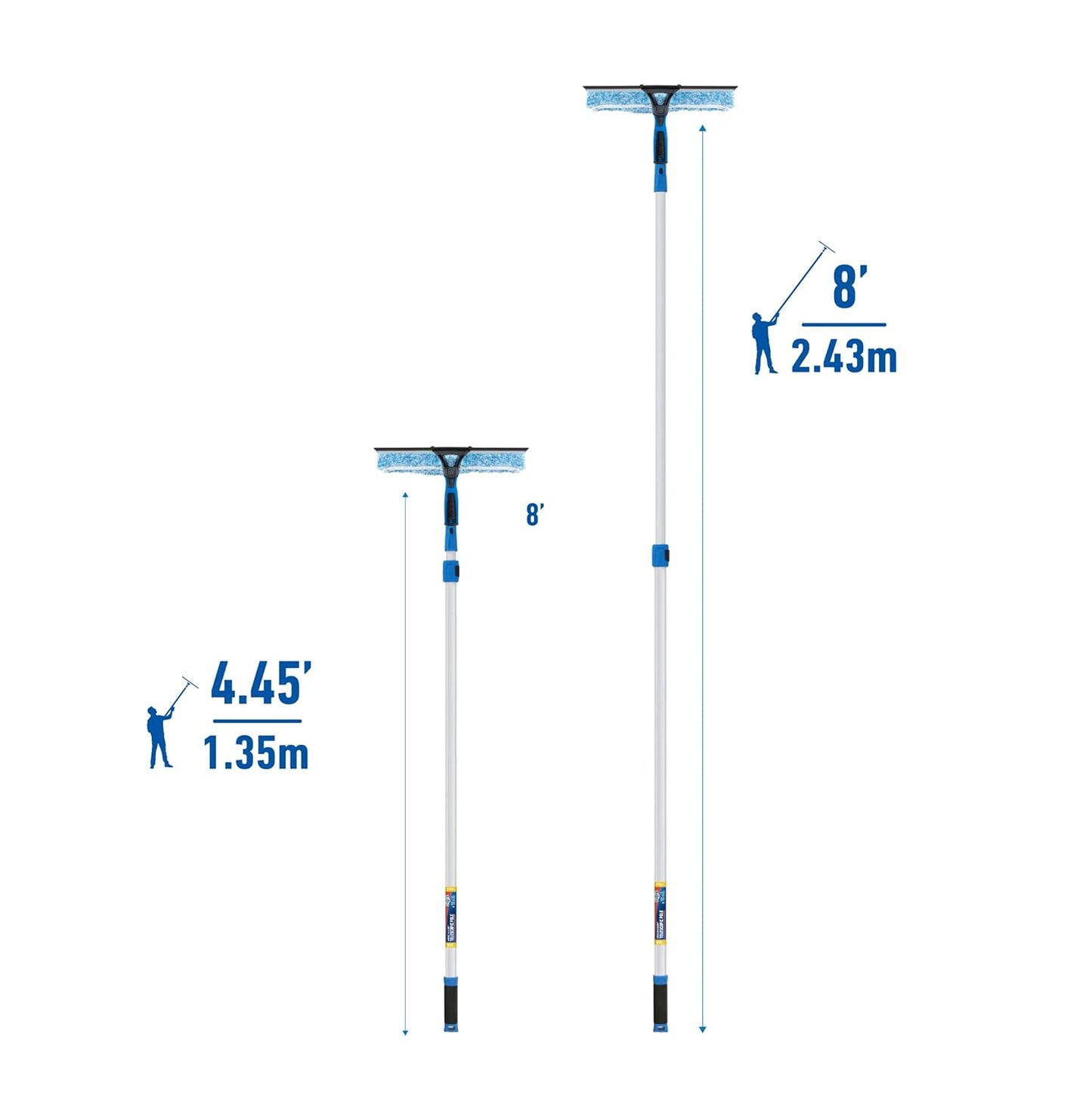 Unger Professional 2-in-1 Squeegee and Scrubber, 14” Window Cleaning Tool and 8’ Connect & Clean Pole, Essential Glass Supplies for Commercial and Residential Use, Microfiber Sleeve
