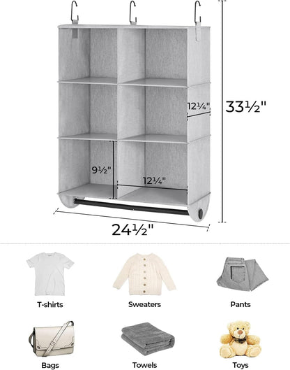 StorageWorks Hanging Closet Organizer with Metal Rod, 4-Section Closet Organizers and Storage, Collapsible Hanging Shelves for Baby Clothes, Shoes, Sweater Storage, Ivory and White