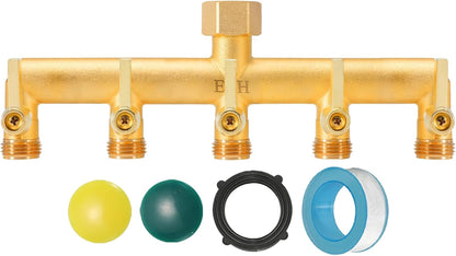 EBH Brass Garden Hose Splitter, 3 Way High Flow Outdoor Faucet Splitter,Full Flow 3-Way Brass Heavy Duty Hose Splitter With 3 Long Metal Handle and Individual On/Off Valve。