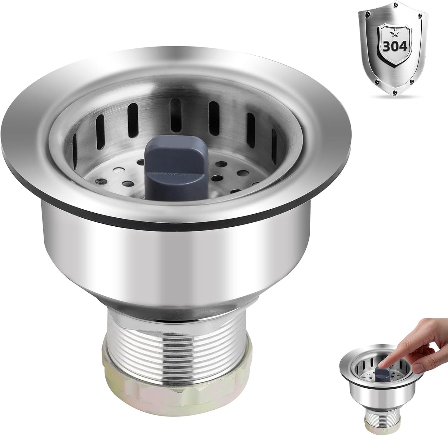 All Metal Sink Drain Strainer for Kitchen Sink, Universal Fit | Pop Up 3-in-1 Sink Stopper Drainer, 304 Stainless Steel Basket for US Standard 3-1/2 inch Drain Filter, Anti-clog
