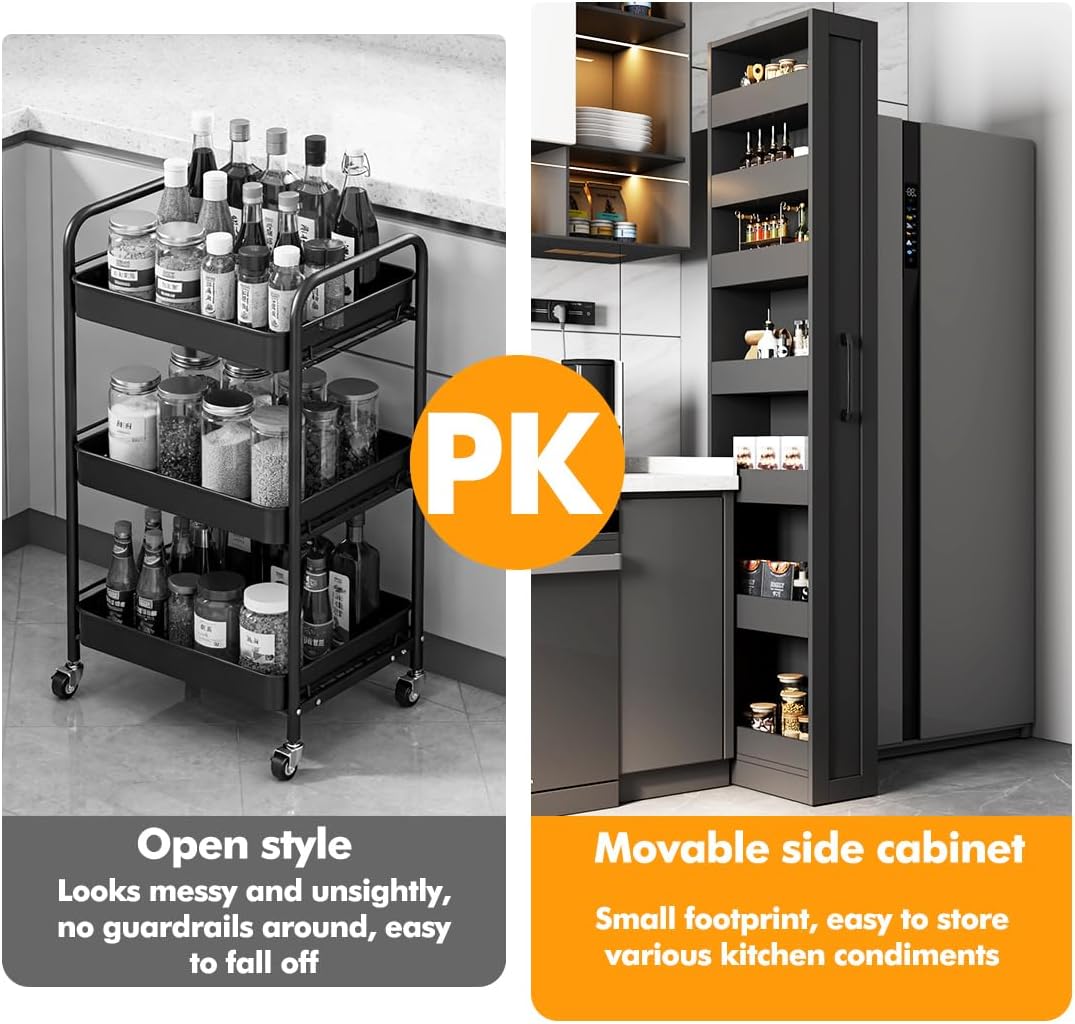 7 Tier multi-functional pull-out storage Cart for Next to Fridge, Rolling Slim Narrow Utility Cart for Small Spaces, Single sided open Spice Rack for Kitchen, Living Room & Narrow Spaces (White)