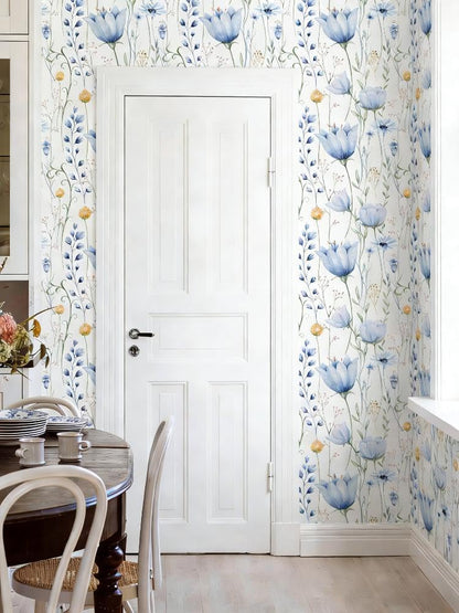 HeloHo Blue Floral Wallpaper Peel and Stick Self Adhesive Removable Wall Paper 16.1" X 118" Renter Friendly Waterproof Wallpaper Contact Paper for Furniture Living Room Bedroom Decor