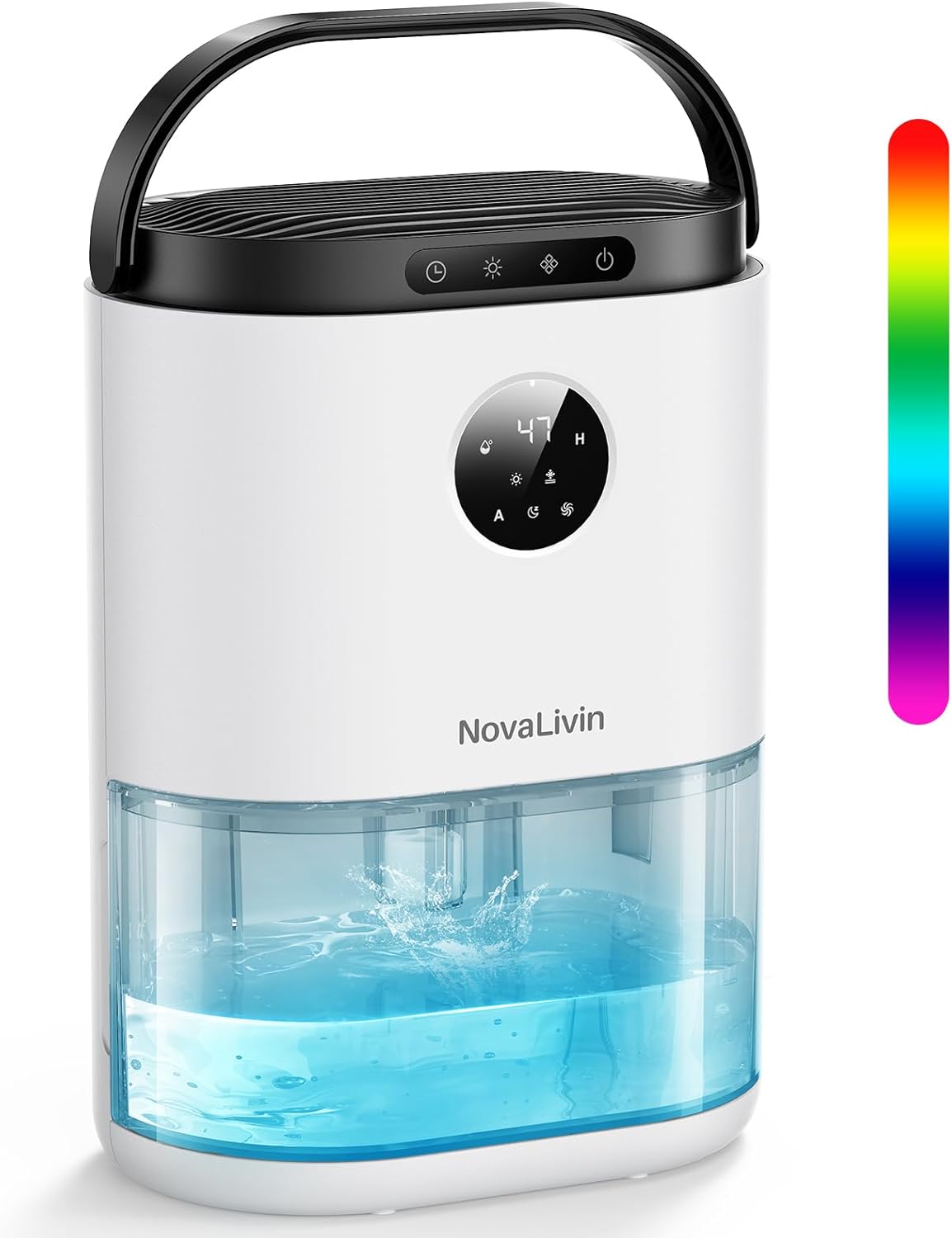 Dehumidifier for Home, Dehumidifiers for Bathroom, Bedroom, Living room, Closet with 68 OZ Water Tank, Moisture Absorbers, Auto Shut Off, Auto Humidity Control, 7 Colors LED Light, White