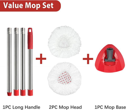 2 Spin Mop Head Replacement, 1 Base, 1 Mop Handle (30-58in) Combo Mops Set Compatible with OCedar EasyWring RinseClean Microfiber Mops (White (1-Tank System))