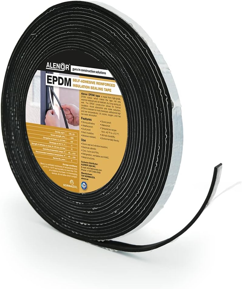 Alenor EPDM Black Foam Insulation Tape Self Adhesive 1/8"x1" x 50' Ft –Pack of 1- Weather Stripping for Doors & Windows,Soundproofing,Door Seal,Weatherstrip,Pipe Cooling,Air Conditioning Seal Strip