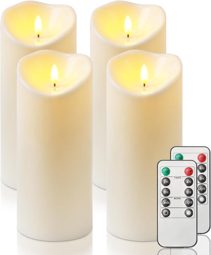 Homemory Dripping Wax Flameless Candles, Battery Operated Candles with Remote Control and Timers, LED Pillar Candles, Electric Fake Candles, 3" x 6", Set of 2