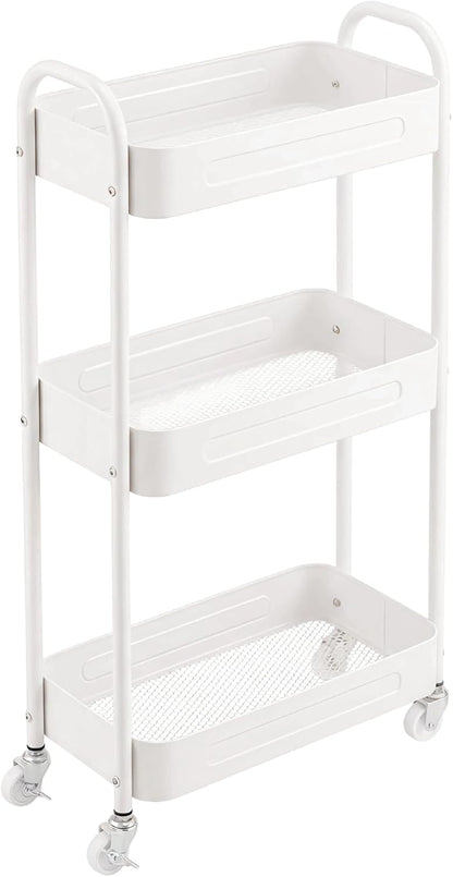 3 Tier Slim Metal Rolling Storage Cart for Laundry Room & Kitchen Organizer, 7.1'' Thin Standing Shelf for Narrow Spaces, Utility Cart with Wheels & Lockable Casters for Bathroom, Black
