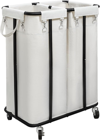 WOWLIVE Laundry Hamper with Wheels 260L Rolling Laundry Basket 3 Section Organizer Laundry Cart with Steel Frame and Removable Bags Large Dirty Clothes Hamper Dorm Room Storage for Bedroom
