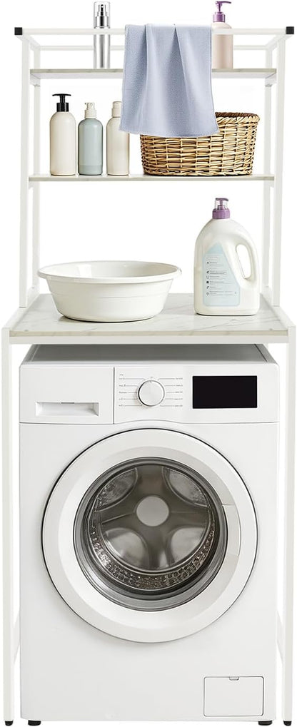 Over the Washer and Dryer Storage Shelf 3-Tier (White+ Log) | Over Washer and Dryer Shelves, Sturdy Mdf & Iron Frame, 22lbs per Tier, Anti-Wobble Feet Space-Saving for Laundry Room
