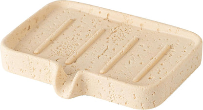 Soap Dish, Bar Soap Holder, Travertine Stone Look, Off White | Self Draining,Sponge Holders Tray for Shower,for Dispenser,Scrubber,Bottle,Cup on Bathroom Kitchen Bathtub Sink or Counter