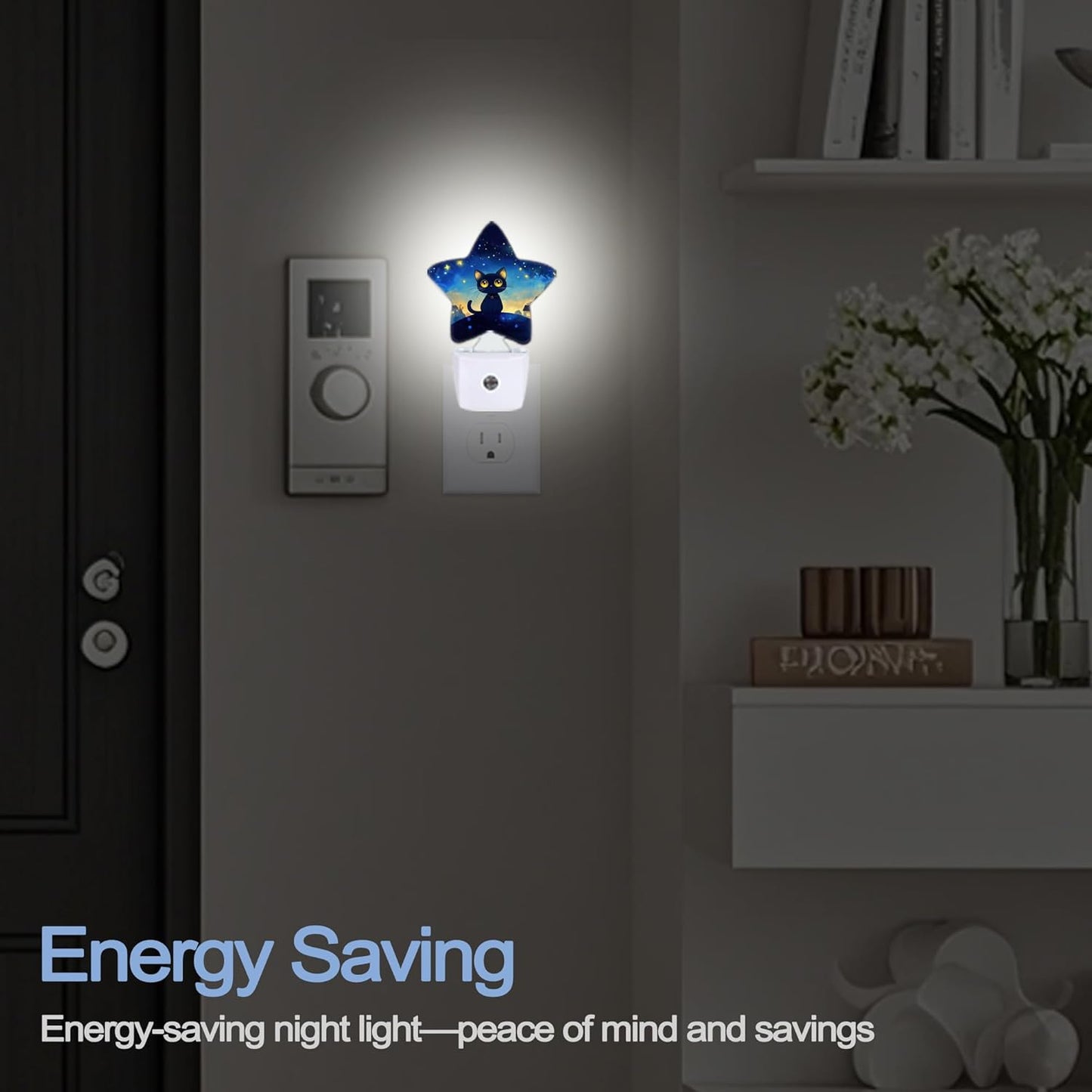 Lavender Butterfly Nightlight,Summer Flowers Star Night Lights Plug into Wall Decorations for Bedroom Bathroom,Dusk to Dawn Sensor Kitchen Hallway Stairs Energy Efficient Desk Lamp