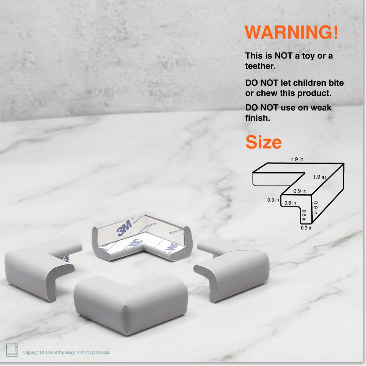 Roving Cove Slimfit Corner Edge Protector for Baby Proofing (Small 15ft Edge 4 Corners), Furniture Safety Bumper Guard, Soft NBR Rubber Foam, 3M Adhesive, Oyster White (Off White)