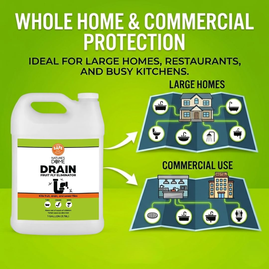 Nature’s Dome Drain Fly Killer Gel | Kills & Prevents Drain Flies & Fruit Flies | Natural Plant-Based Fly Killer Treatment Indoor for Sinks & Pipes | Safe for Septic Systems | 32 Oz