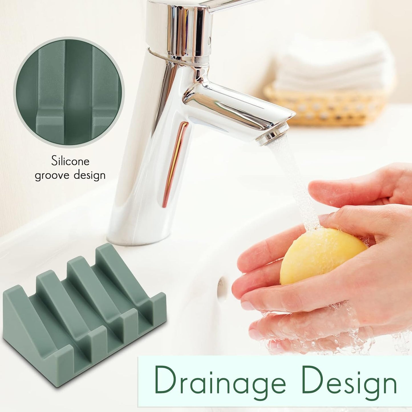 Cunhill 2 Pieces Silicone Soap Dish Self Draining Soap Dish Shower Waterfall Bar Soap Holder Tray with Drain Soap Saver for Kitchen Bathroom Accessories (Black)