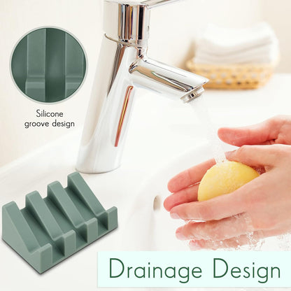 Cunhill 2 Pieces Silicone Soap Dish Self Draining Soap Dish Shower Waterfall Bar Soap Holder Tray with Drain Soap Saver for Kitchen Bathroom Accessories (Black)