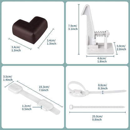 Inaya Complete Baby Proofing Kit - Child Safety Hidden Locks for Cabinets & Drawers, Adjustable Safety Latches, Corner Guards and Outlet Covers - Baby Proof Pack to Keep Your Child Safe at Home