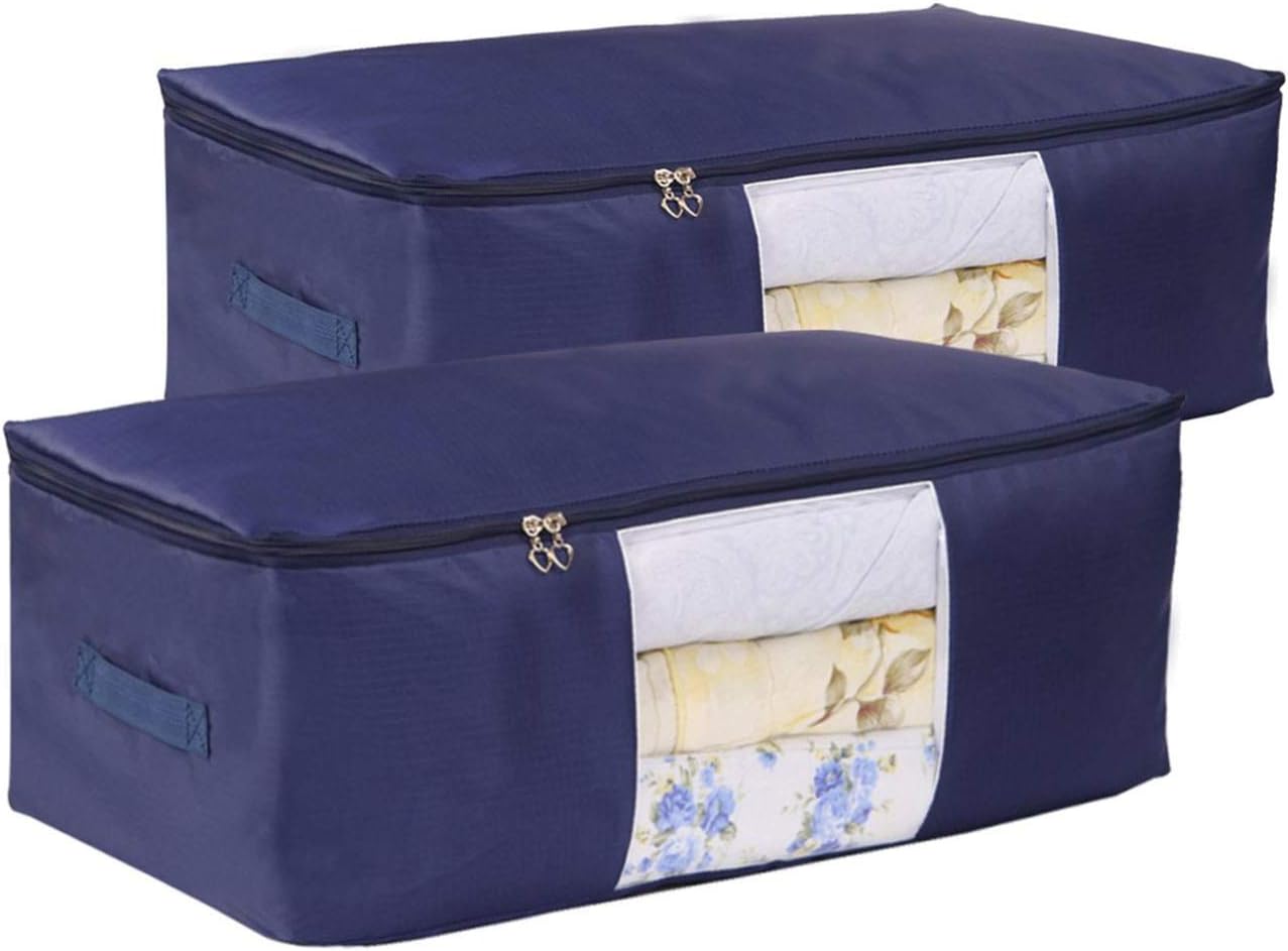 Comforter Storage Bags Pack of 2,Pillow Beddings/Blanket Clothes Organizer Storage Containers with Zippers,Breathable and Moistureproof(Black,2pcs)