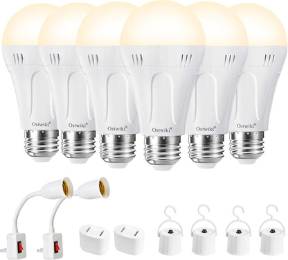 Ostwiki Rechargeable Light Bulbs,2 Pack Emergenecy Light Bulbs for Power Outage A19 E26 9W 6500K White Battery Backup Soft Light Bulb for Lamps Home Power Failure Hurricane,Blizzard