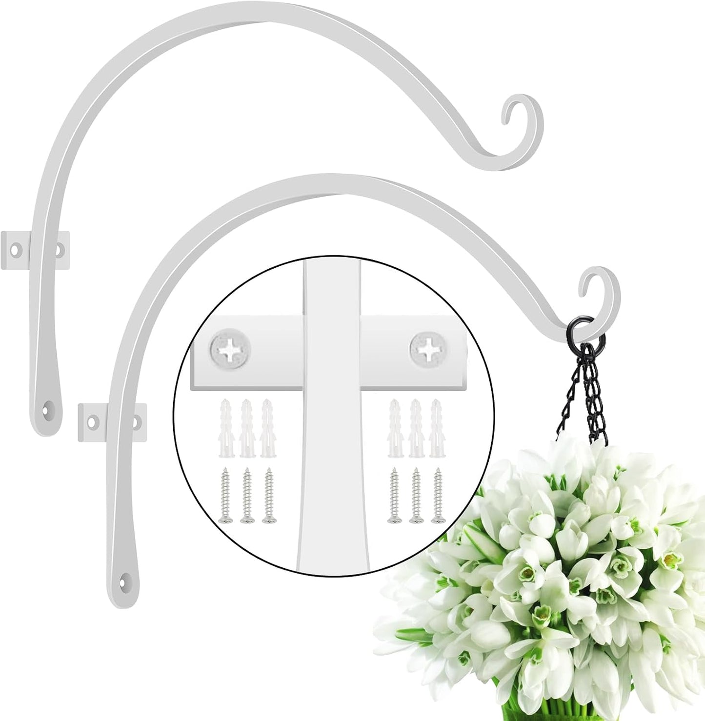 FEED GARDEN Heavy Duty Plant Hangers Outdoor Indoor, 8 Inch 2 Pack Metal Hanging Bracket Holds Up to 44 lbs, Wall Brackets for Hanging Baskets, Bird Feeders,Wind Chime& Lanterns, Black