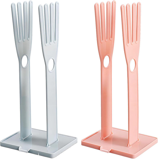 2 PCS Kitchen Glove Holder Kitchen Glove Stand Holder Rubber Glover Drying Dryer Rack Reusable Rubber Mitten Clothes Drying Rack for Dish Gloves and Rags, Pink and Blue