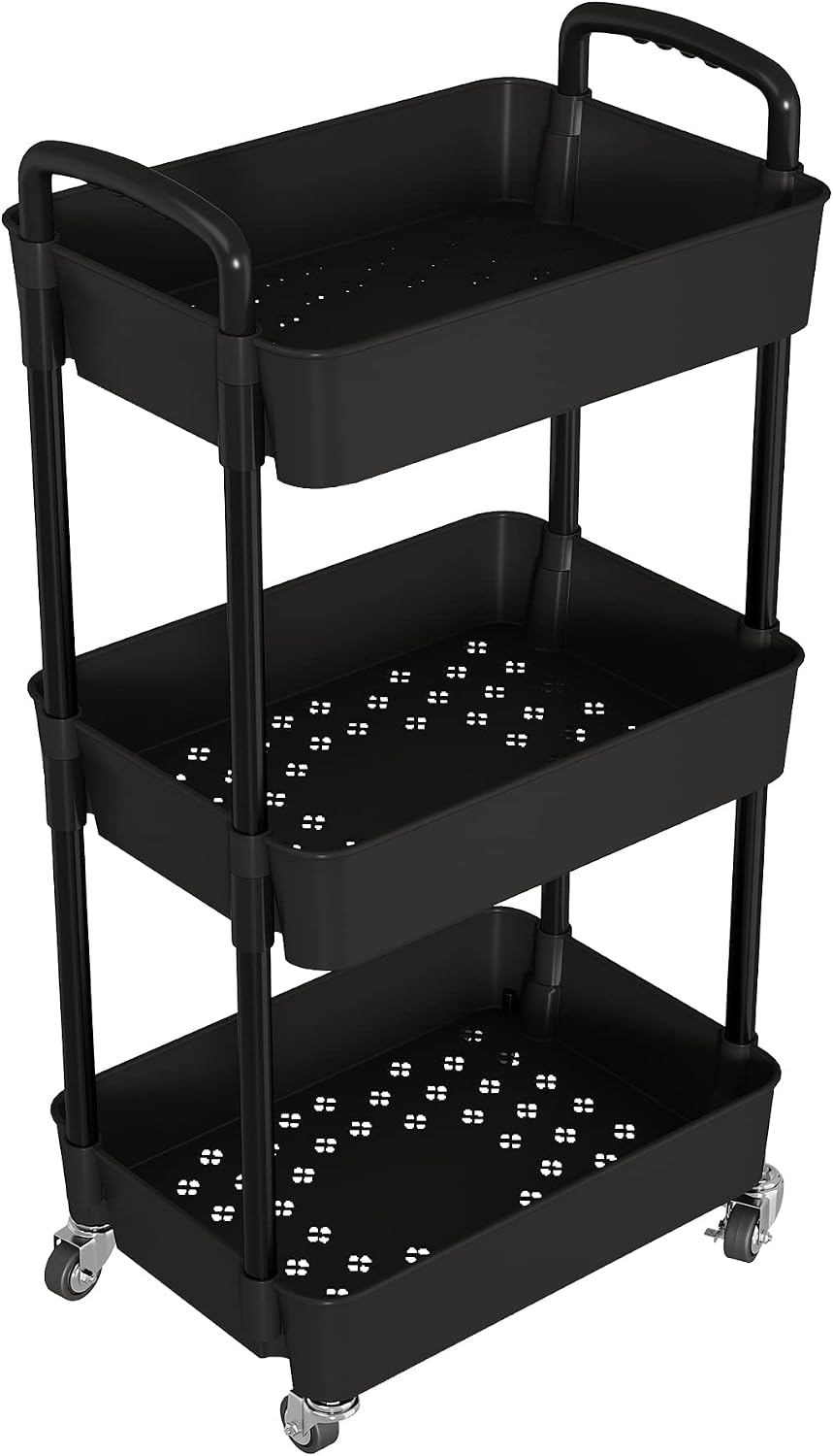 Laiensia 3-Tier Rolling Cart with Wheels,Multifunction Utility Storage Carts, Kitchen Storage Organizer,Mobile Shelving Unit for Bathroom,Laundry,with Classified Stickers,White