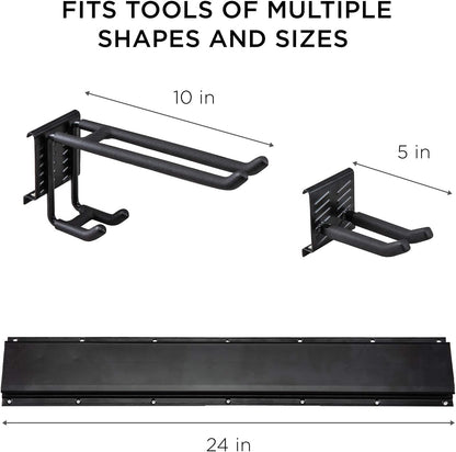Tool Storage Rack, 8 Piece Garage Organizer, Metal, Wall mounted, Holder for Broom, Mop, Rake Shovel & Tools!