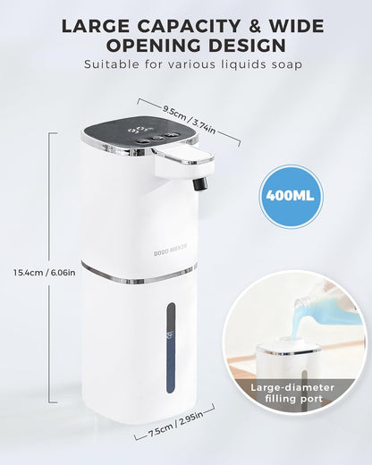 Automatic Foaming Soap Dispenser Touchless, USB Rechargeable Smart Hand Soap Dispenser, 9-Level Adjustable, 13.5oz/400mL,IPX5 Waterproof, Wall/Tabletop Kitchen Bathroom, Black