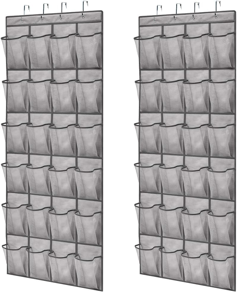 GORILLA GRIP Over the Door Shoe Organizer, 24 Large Breathable Mesh Pockets, Space Saving Hanging Storage Holder, Closet Rack Hanger Holds Up to 40 lbs, Hangs on Closets for Shoes, Accessories, Grey