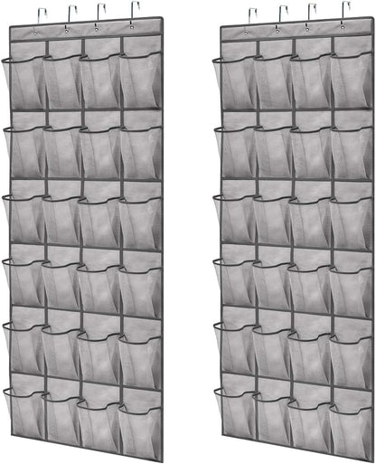 GORILLA GRIP Over the Door Shoe Organizer, 24 Large Breathable Mesh Pockets, Space Saving Hanging Storage Holder, Closet Rack Hanger Holds Up to 40 lbs, Hangs on Closets for Shoes, Accessories, Grey