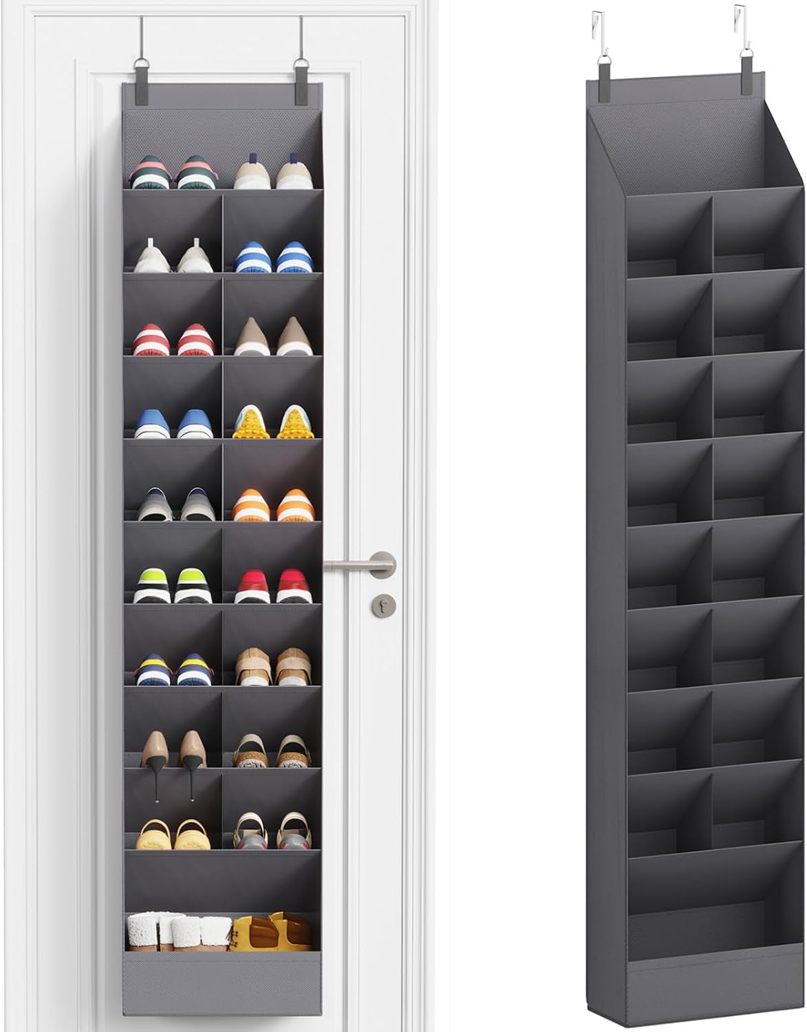 Lifewit 6 Tier Over the Door Shoe Organizer with 11 Large Deep Pockets, Fabric Hanging Shoes Shelf for Closet, Dorm Storage, Fit Up to 12 Pair Shoe Rack Holder for Sneakers, Boots, Gray