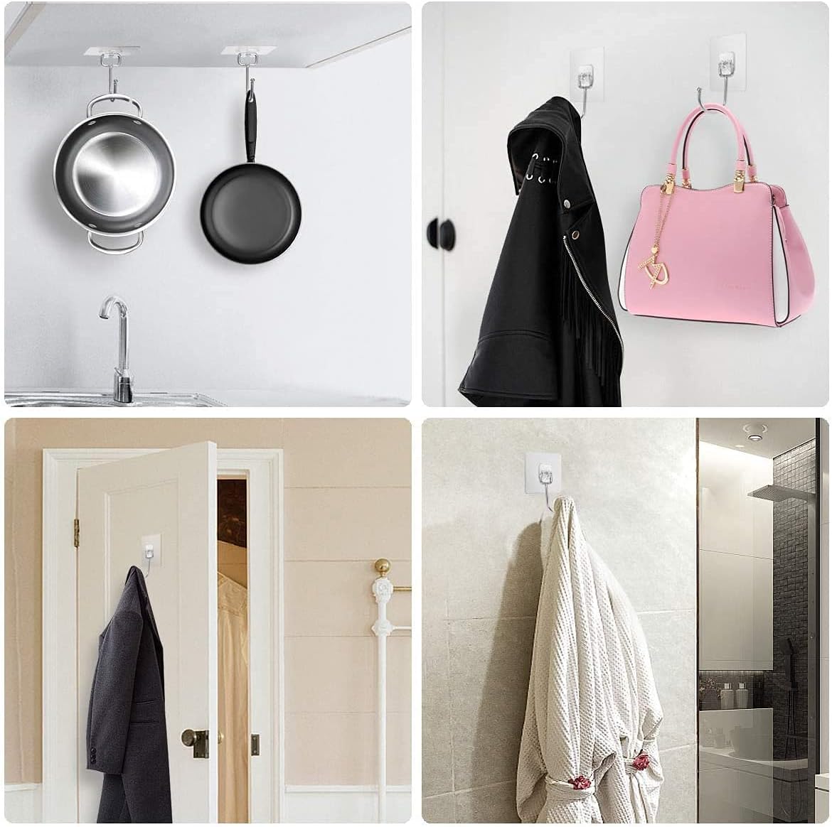 Heavy Duty Adhesive Hooks 33 lb(Max) 15KG,Waterproof and Oilproof Reusable Seamless Hooks Heavy Duty Wall Hook for Kitchen Bathroom Office 24 Pack