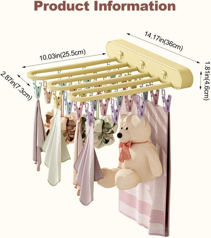 Clothes Drying Rack Wall Mounted, Clothes Drying Rack Folding Indoor with Clip, Balcony Drying Rack Dryer, Space Saver for Socks, Underwear, Rags, Towels