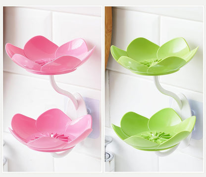 Soap Dish Holder for Shower Bar Double Layer Cute Lotus Shape Adhesive Tray Sink Wall Mounted Shampoo NO-Drilling Self Draining Hanging Saver Rack Plastic Bathroom Bathtub Kitchen，Pink