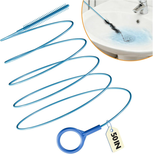 4 Pack Snake Drain Hair Removal Tool, Reusable Drain Snake Hair Drain Clog Remover Tool, 50 Inch Anti-break Steel Shower Drain Snake for Bathtub, Bathroom Sink Drain Unclog