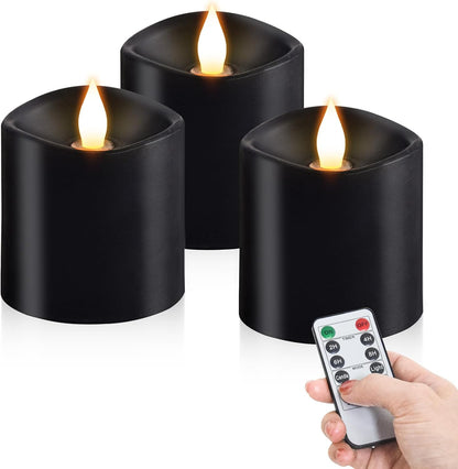3x4 Flickering Flameless Candles Set of 3,Real Wax Pillar LED Candles,with Timer,4 inch Flameless Candles with Remote,for Party Wedding Holiday Home Decor,Ivory