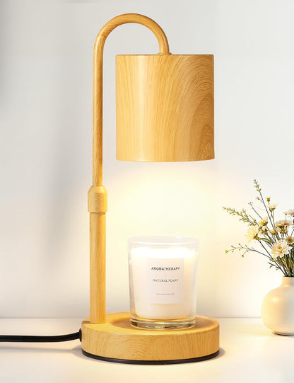 Briever Dimmable Candle Warmer Lamp with Timer, Height Adjustable Electric Candle Wax Warmer, Christmas Birthday Gifts for Women Mom, House Warming Gifts New Home Room Decor, Walnut Solid Wood Base